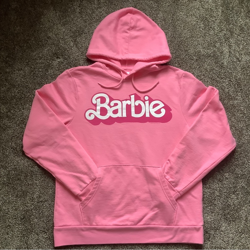Old Navy Pink Hoodie with Barbie Logo size L